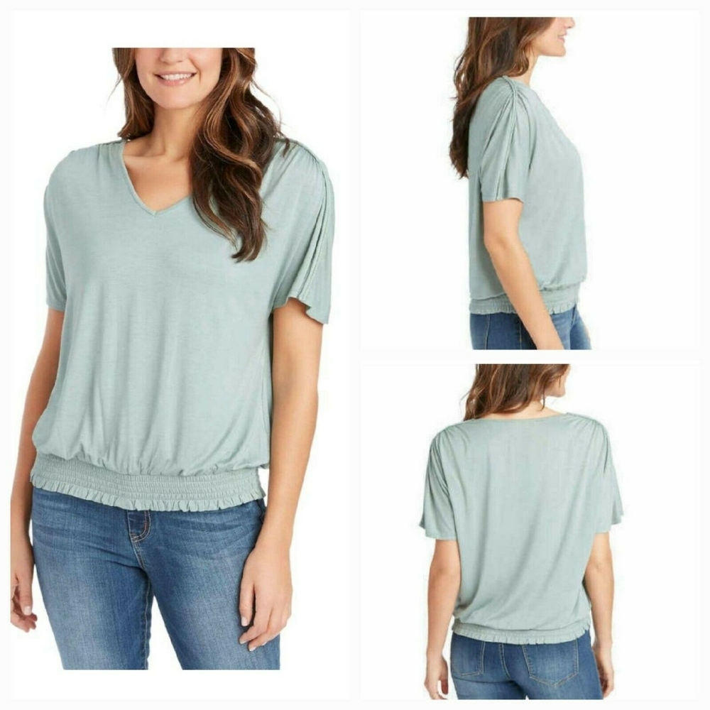 Jessica Simpson Green Blouse with Smocked Hem